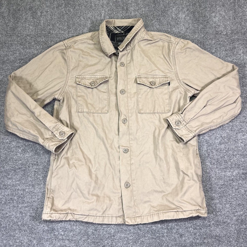 Valor Collective Jacket Mens Large Beige Military Lined Button Shirt Shacket